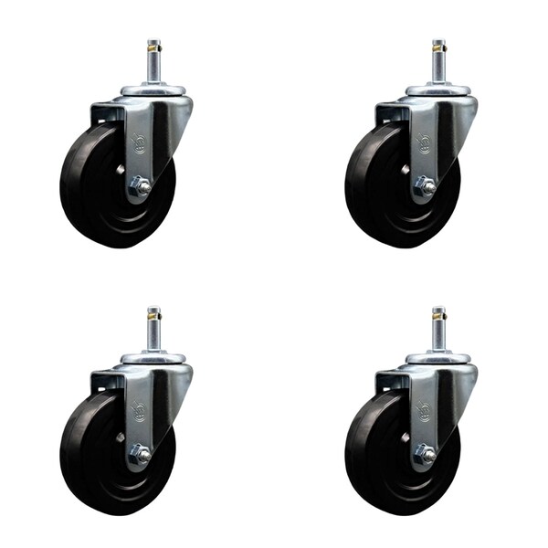 4'' Hard Rubber Wheel Swivel 7/16'' Grip Ring Stem Caster Set, 4PK